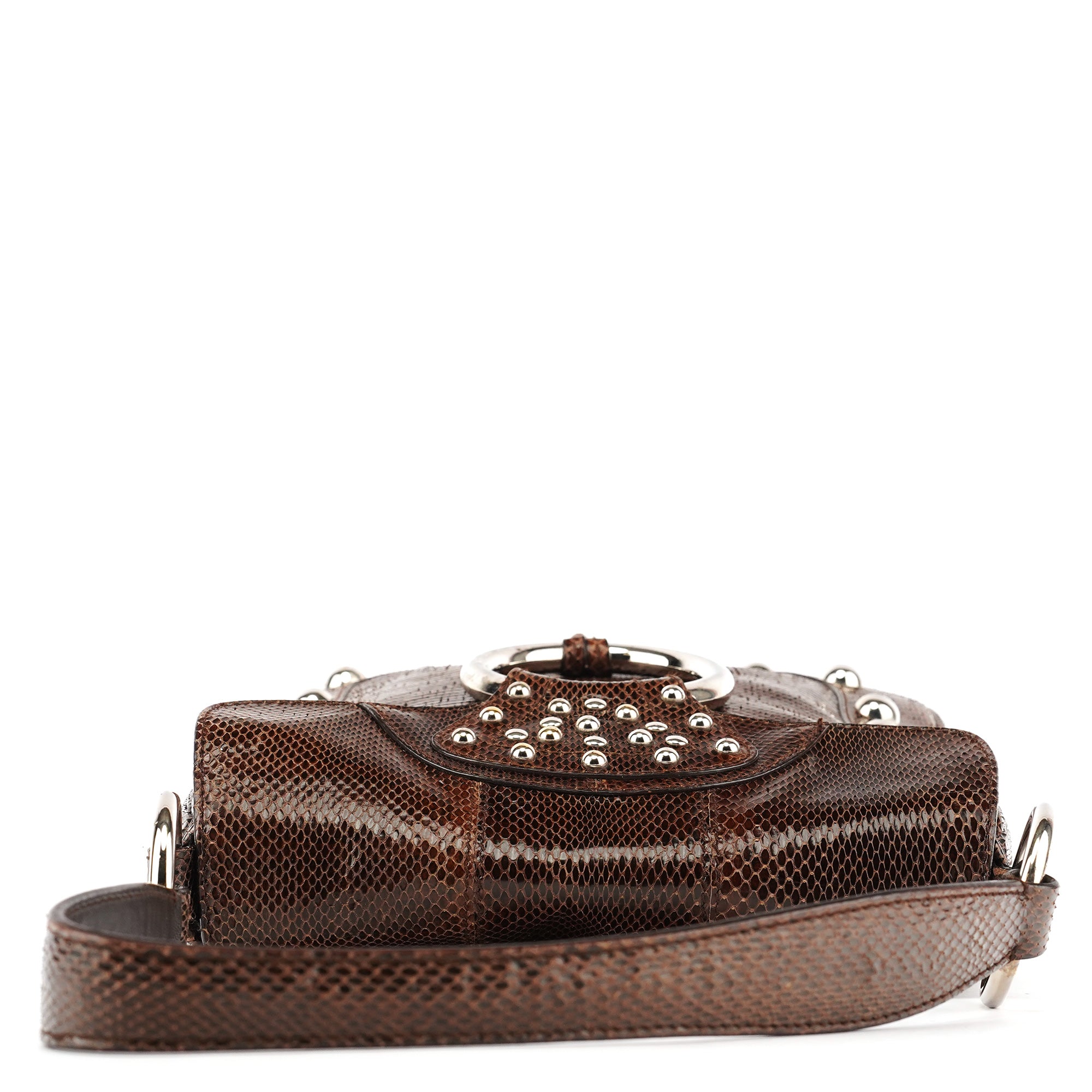 Brown Python Leather Buckle Shoulder Bag