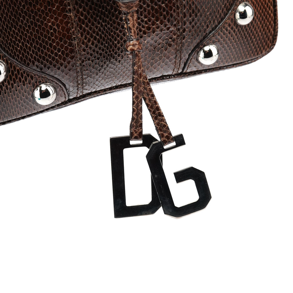 Brown Python Leather Buckle Shoulder Bag