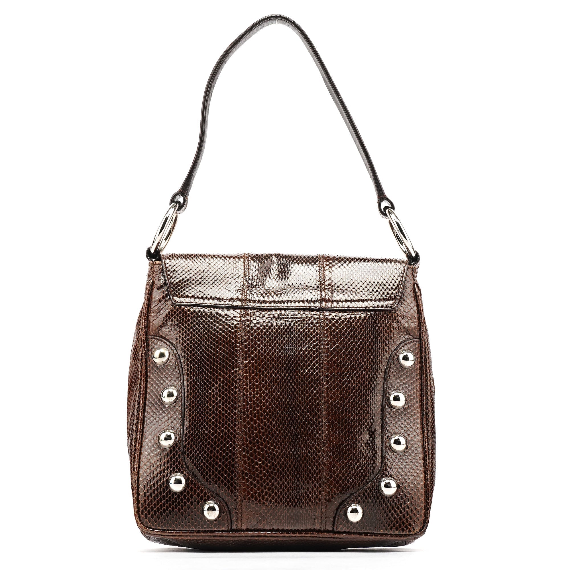 Brown Python Leather Buckle Shoulder Bag