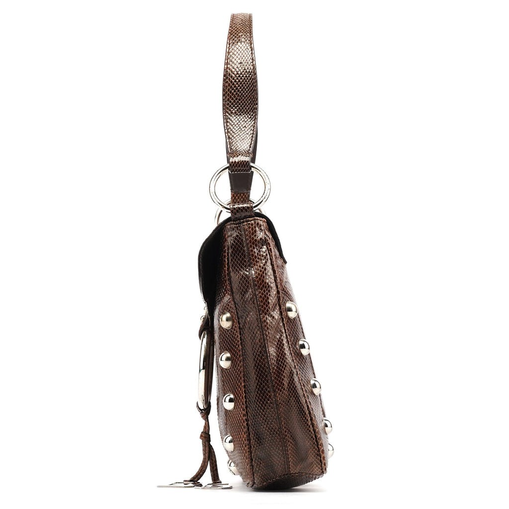 Brown Python Leather Buckle Shoulder Bag