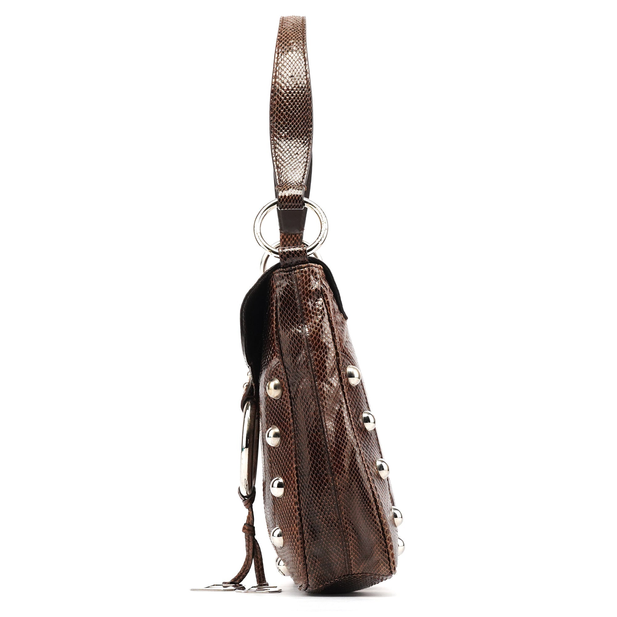 Brown Python Leather Buckle Shoulder Bag