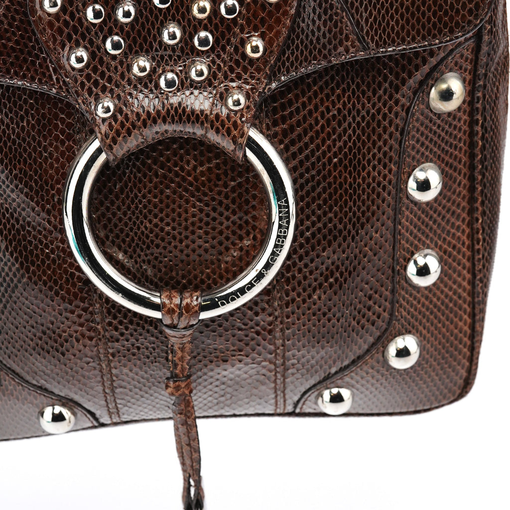 Brown Python Leather Buckle Shoulder Bag