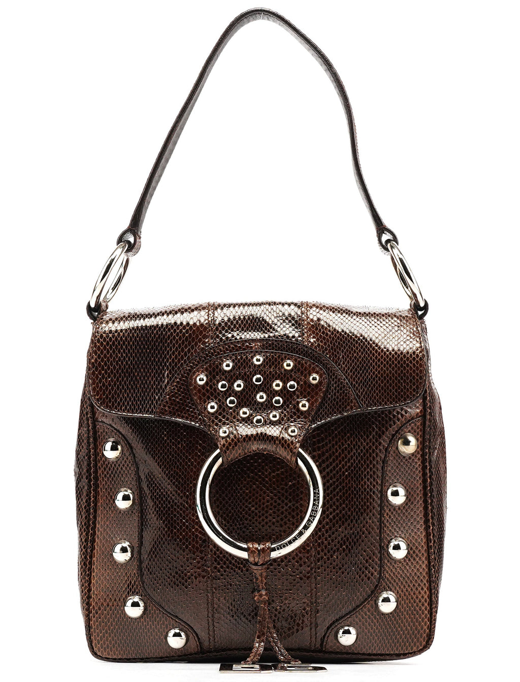 Brown Python Leather Buckle Shoulder Bag