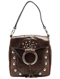 Brown Python Leather Buckle Shoulder Bag