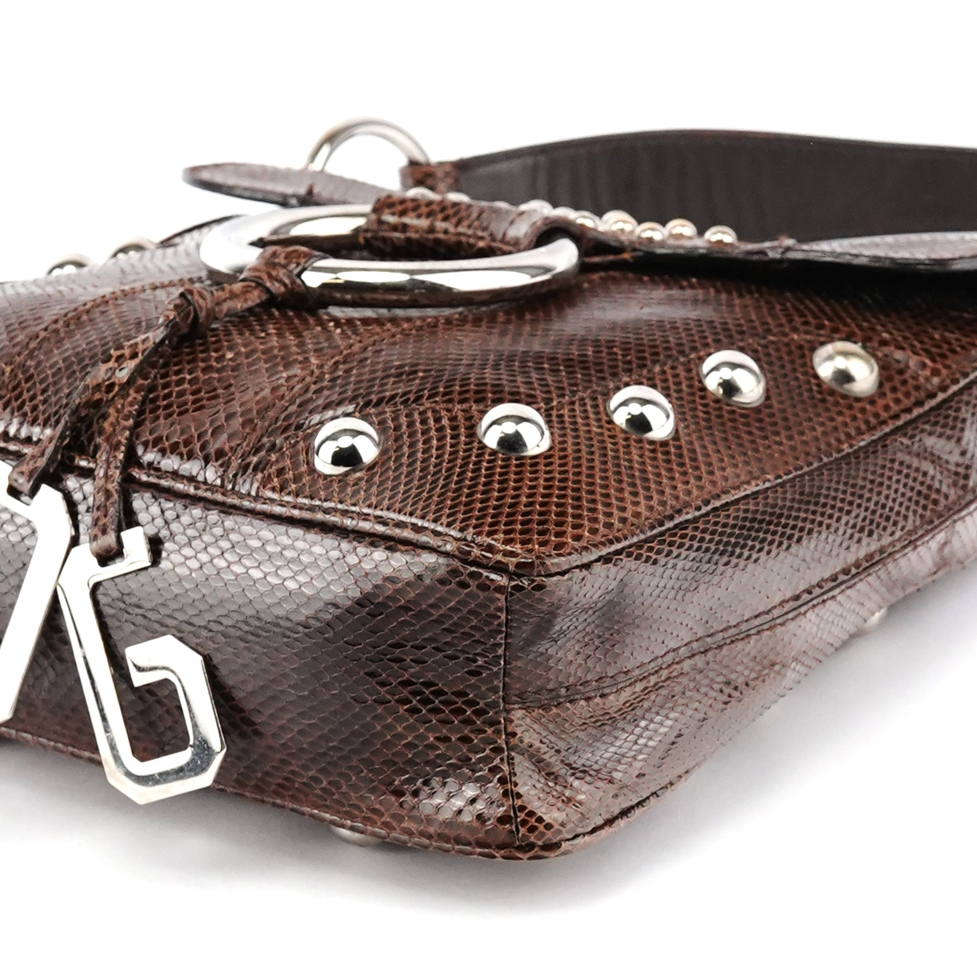 Brown Python Leather Buckle Shoulder Bag