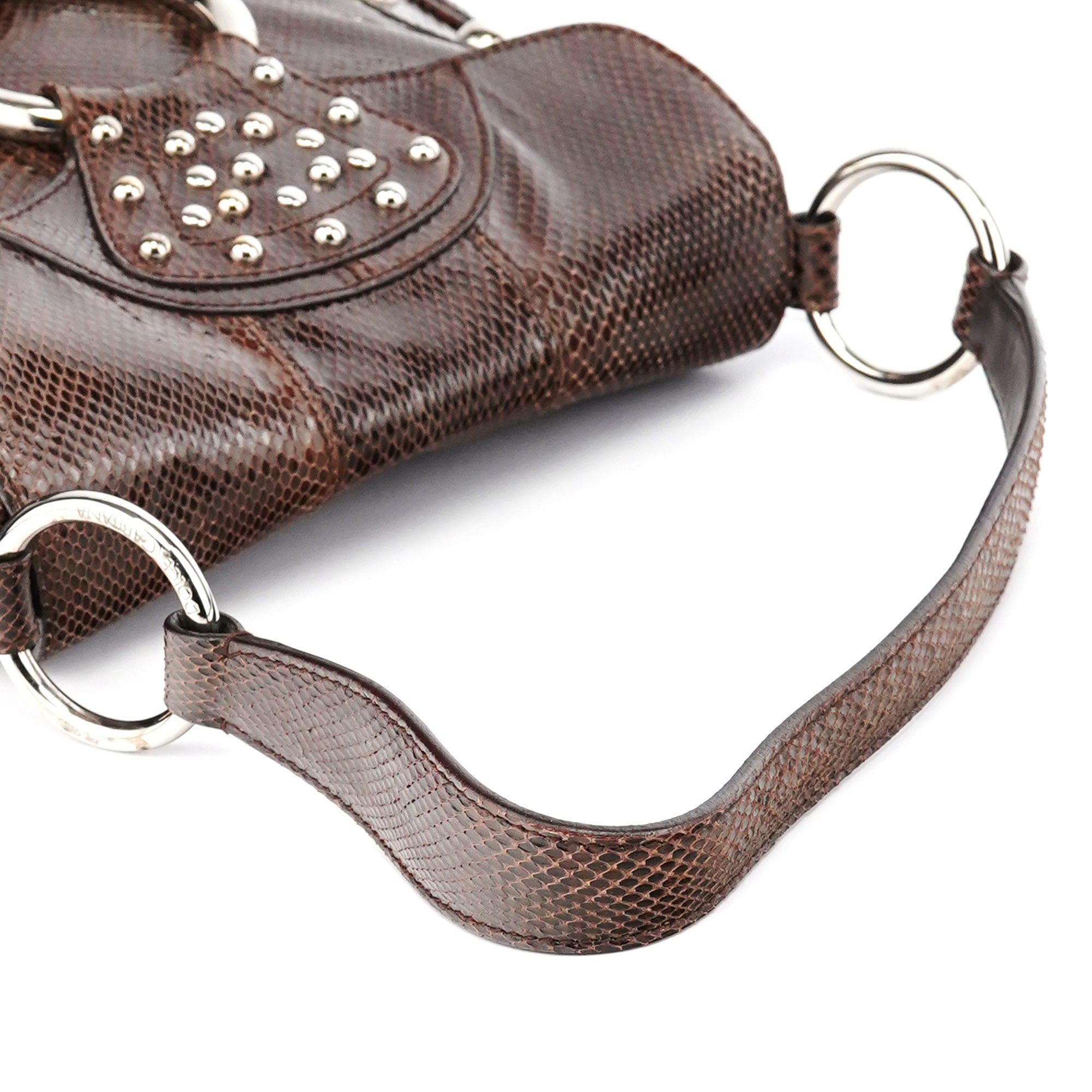 Brown Python Leather Buckle Shoulder Bag