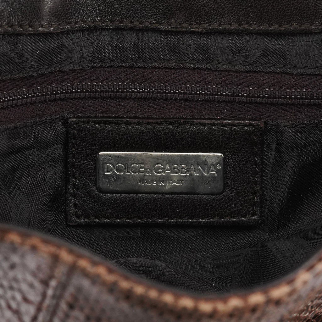 Brown Python Leather Buckle Shoulder Bag