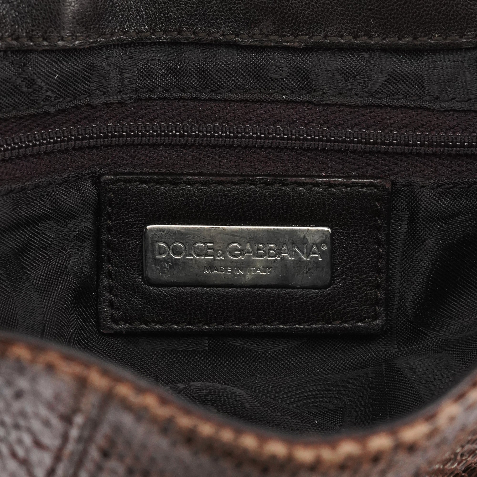 Brown Python Leather Buckle Shoulder Bag