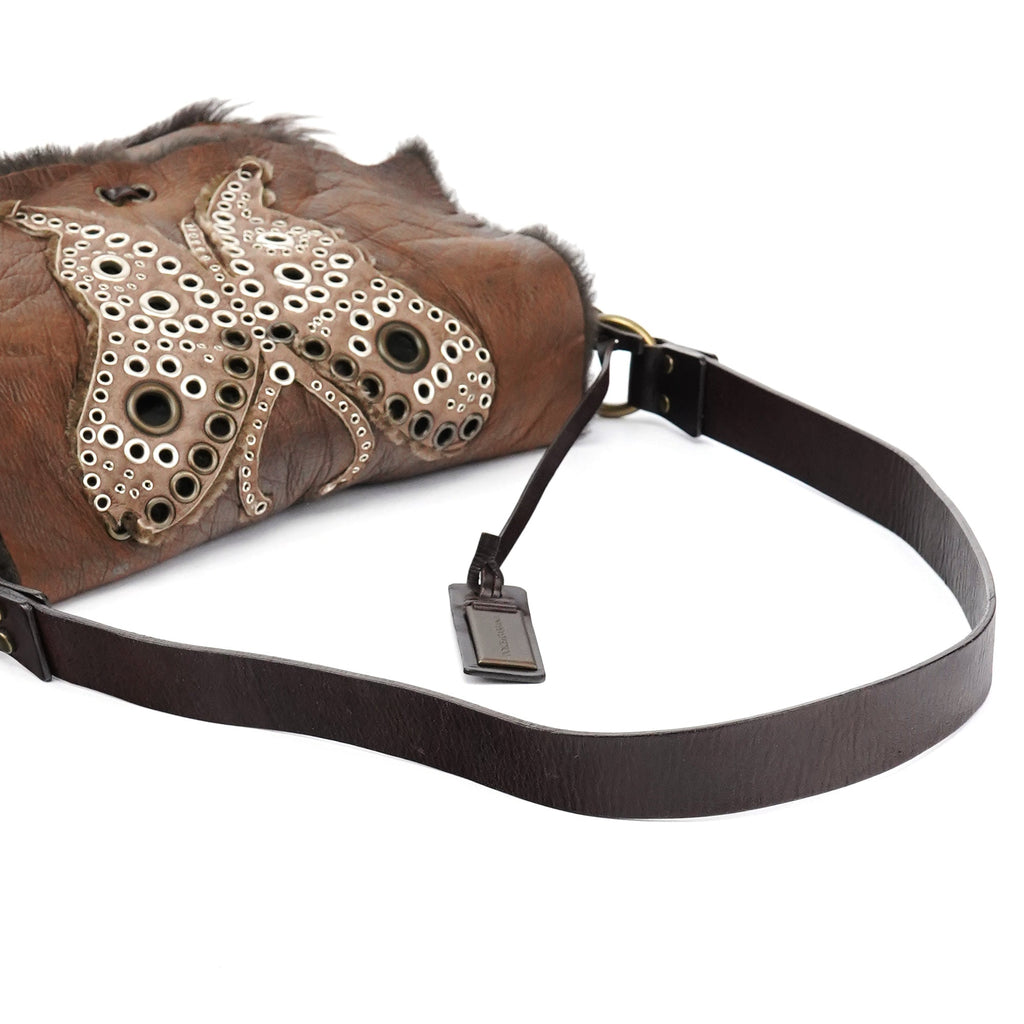Brown Shearling Butterfly Shoulder Bag