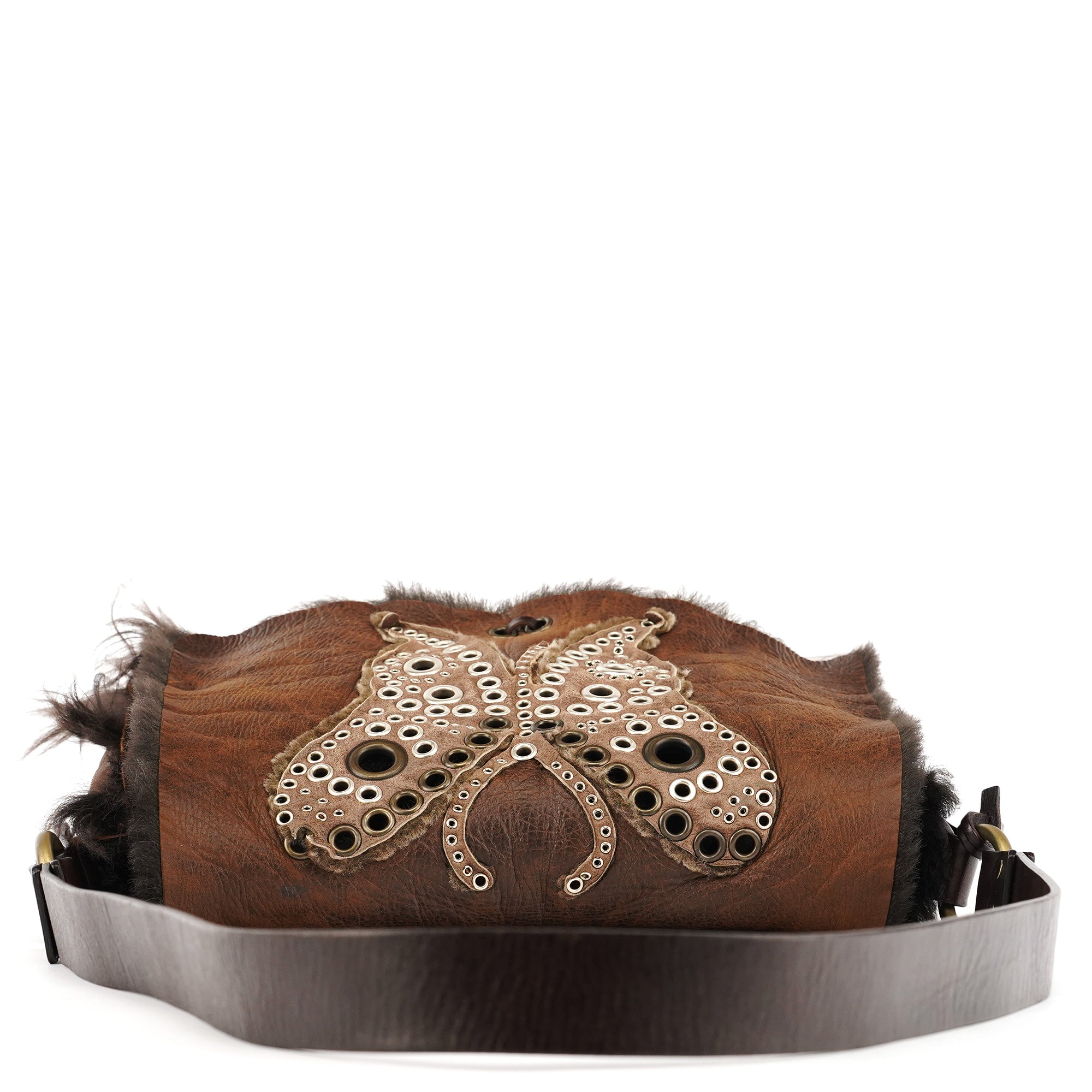 Brown Shearling Butterfly Shoulder Bag