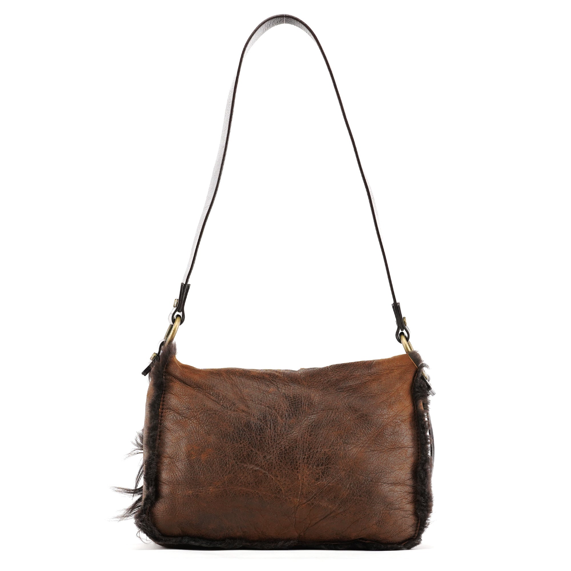 Brown Shearling Butterfly Shoulder Bag