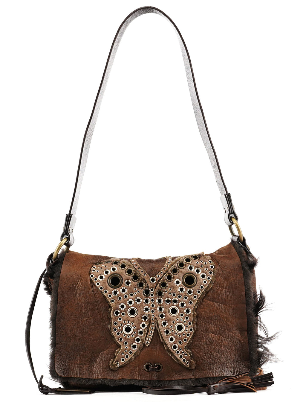 Brown Shearling Butterfly Shoulder Bag