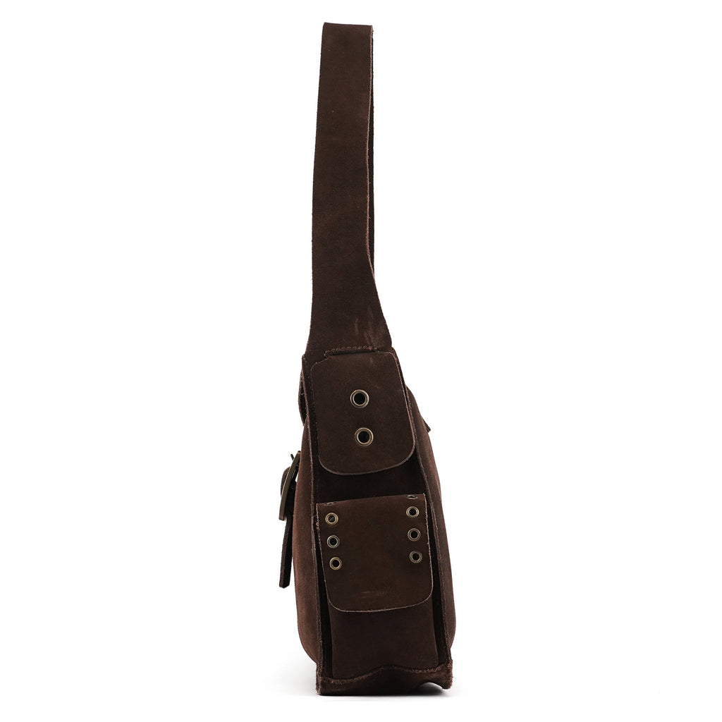 Brown Suede Flap Shoulder Bag