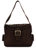 Brown Suede Flap Shoulder Bag