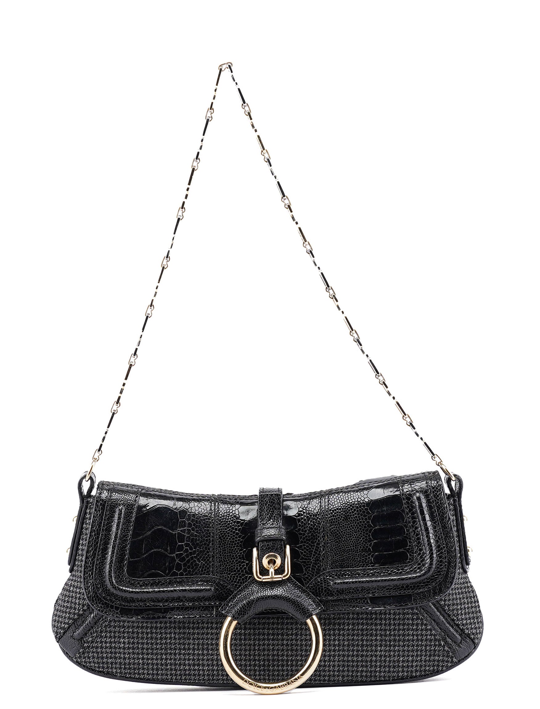 Croc Embossed Houndstooth DG Chain Shoulder Bag