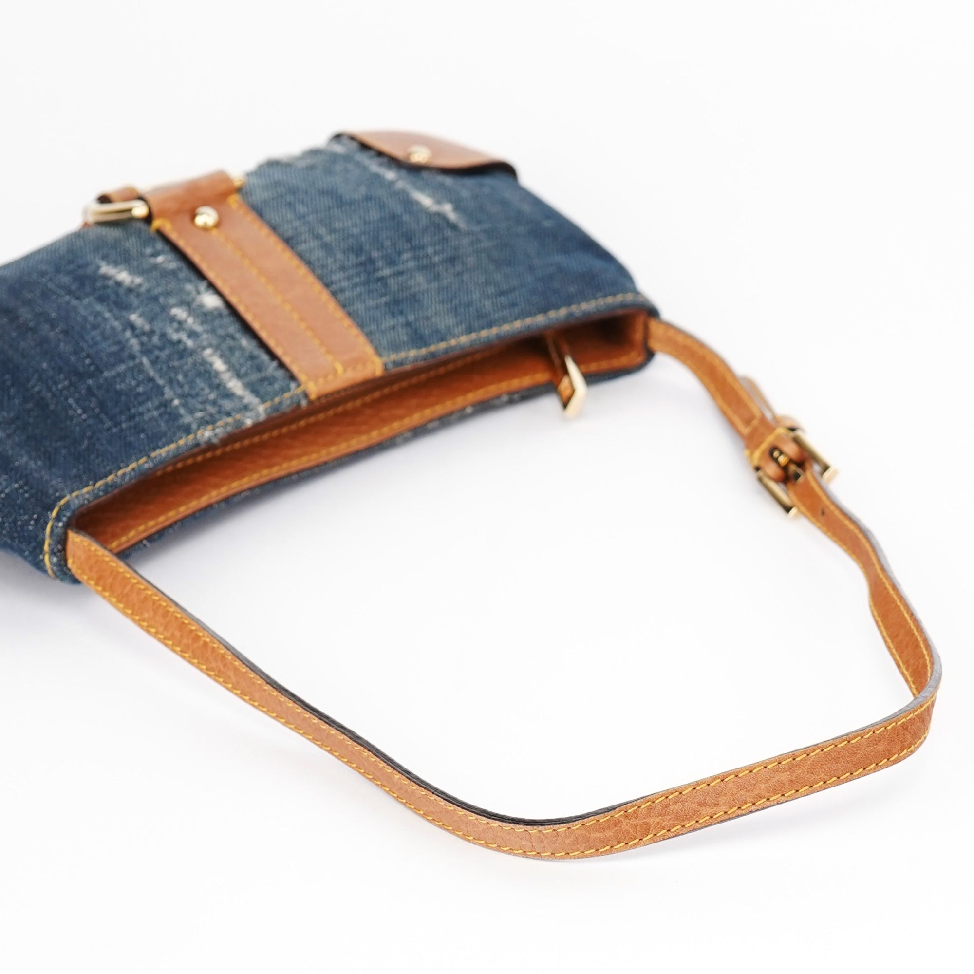 Denim Brown Calfskin Mini Hobo Bag