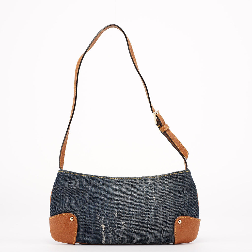 Denim Brown Calfskin Mini Hobo Bag