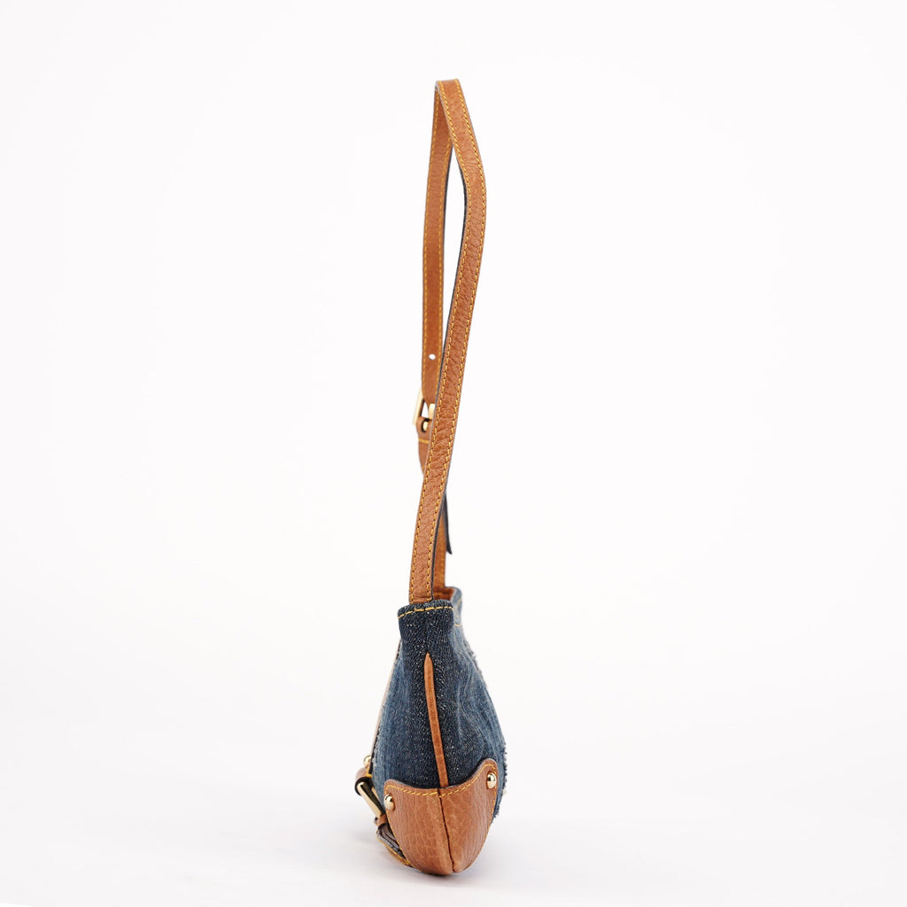 Denim Brown Calfskin Mini Hobo Bag