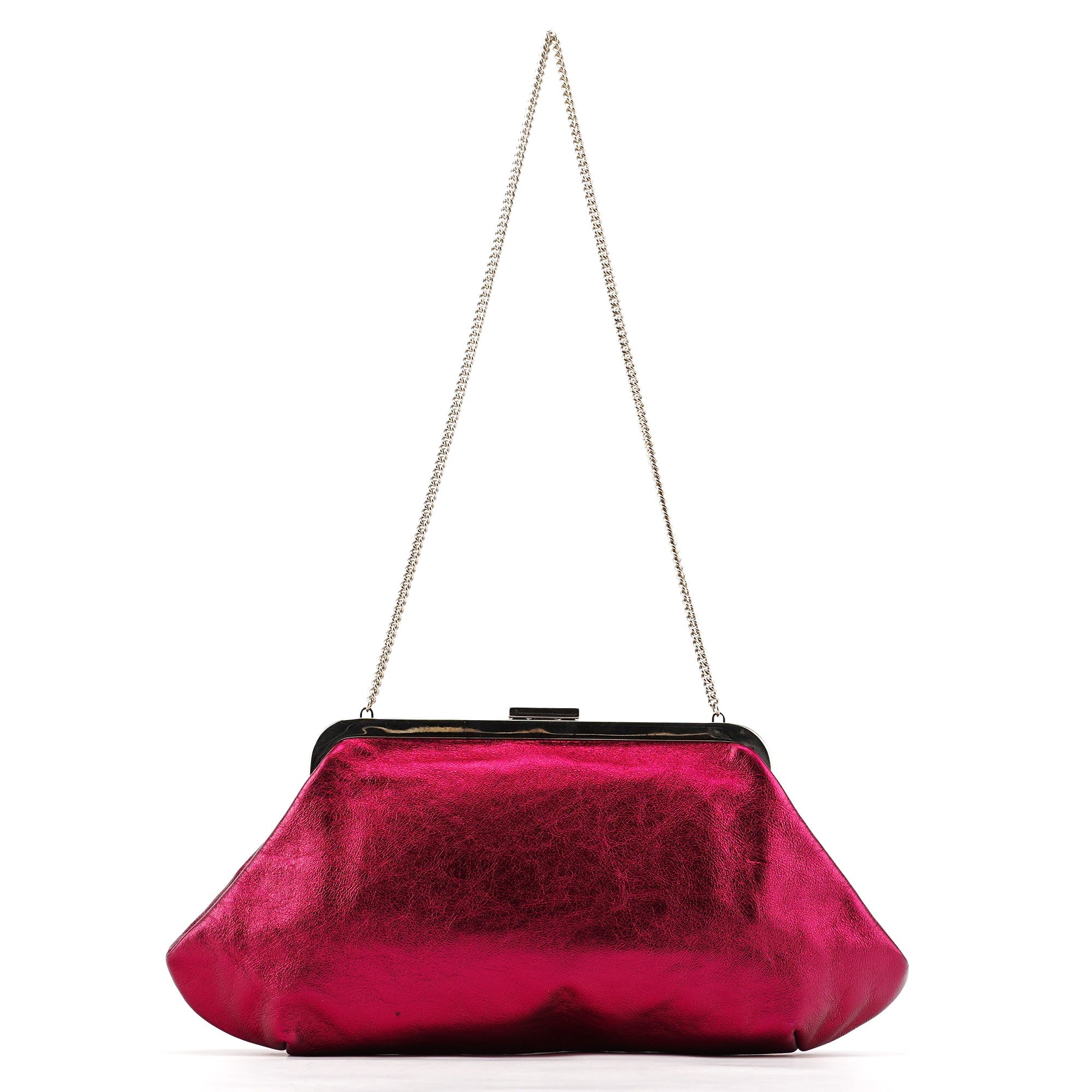 Fuchsia Metallic Leather Frame Shoulder Bag