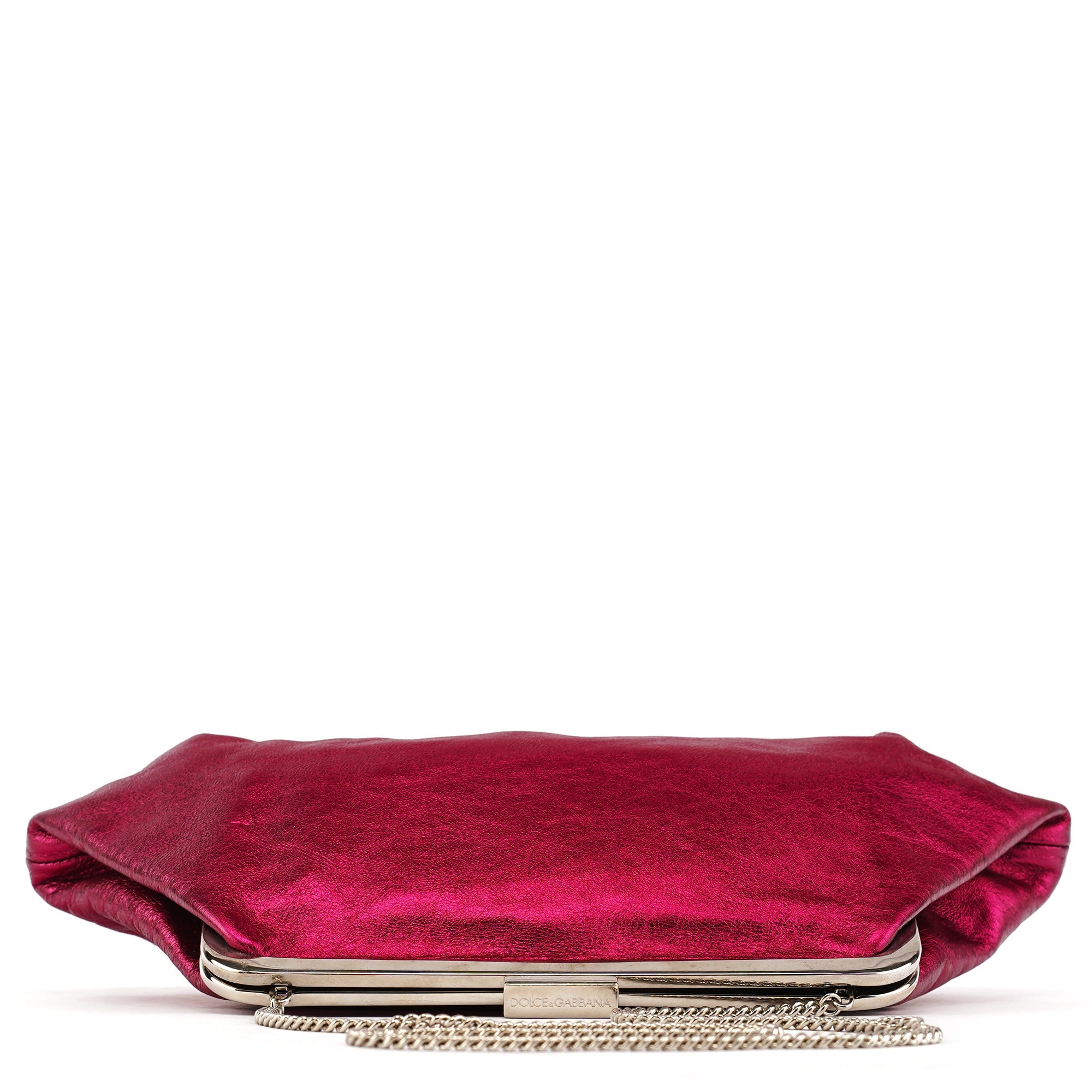 Fuchsia Metallic Leather Frame Shoulder Bag