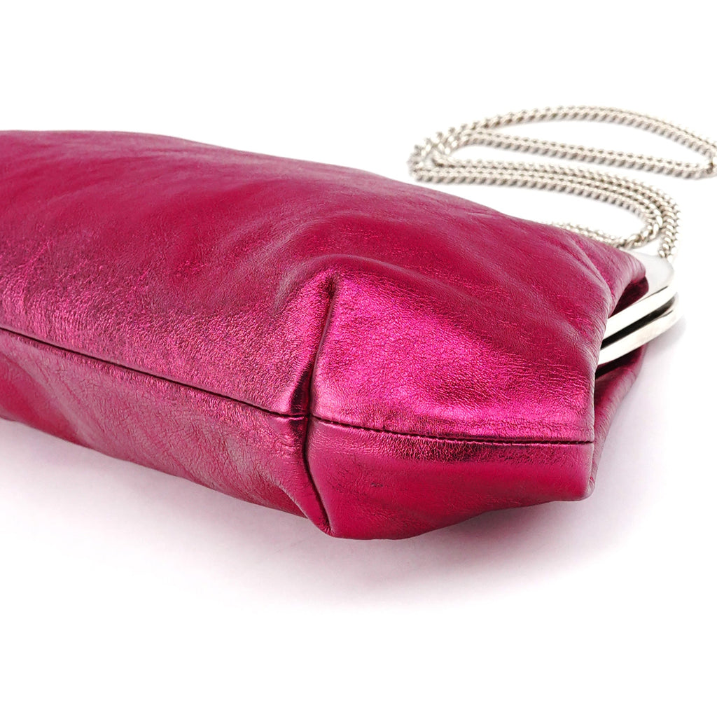Fuchsia Metallic Leather Frame Shoulder Bag