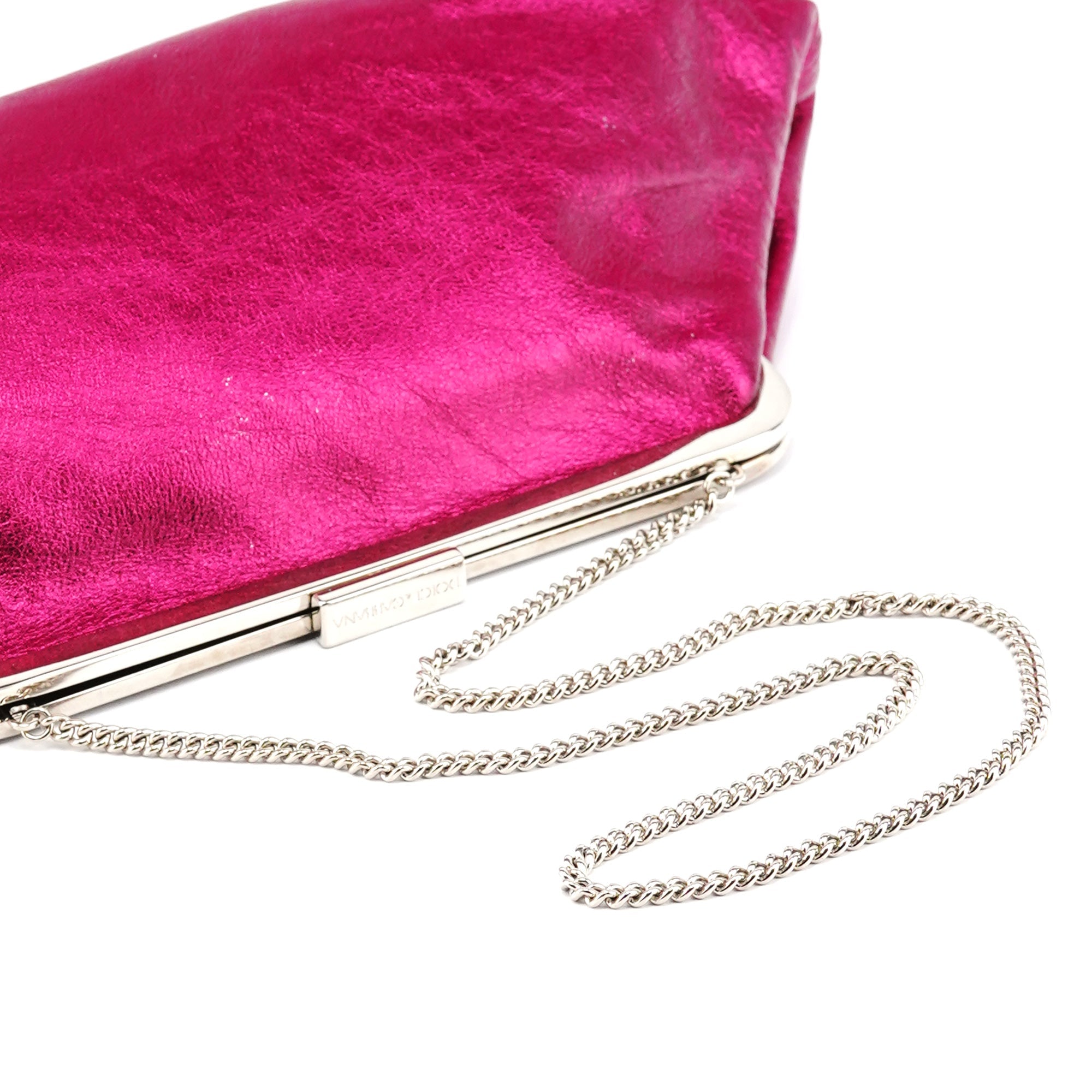 Fuchsia Metallic Leather Frame Shoulder Bag