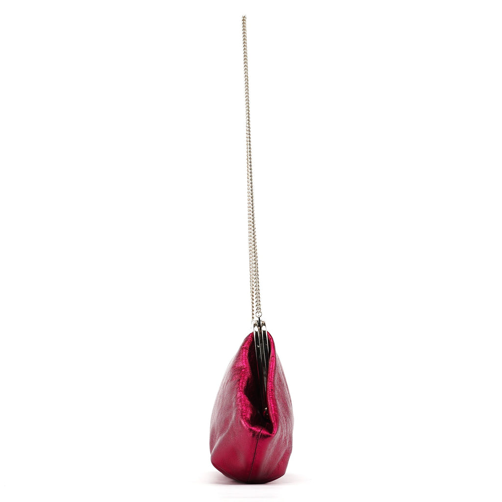 Fuchsia Metallic Leather Frame Shoulder Bag