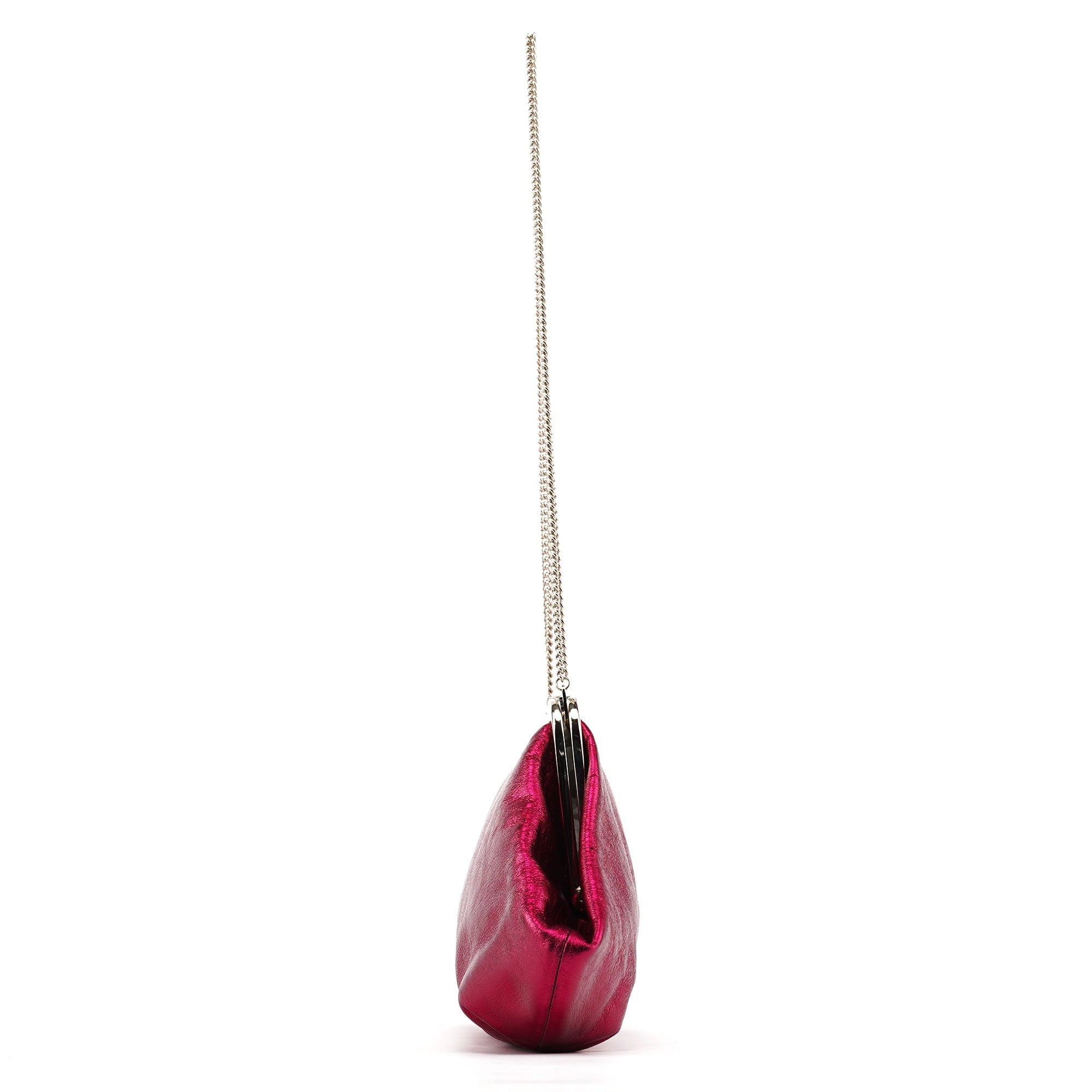 Fuchsia Metallic Leather Frame Shoulder Bag