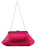 Fuchsia Metallic Leather Frame Shoulder Bag