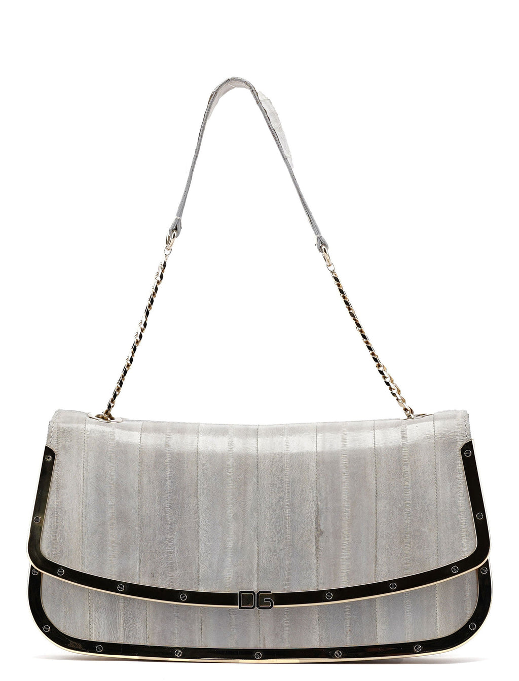 Grey Gold Leather DG Shoulder Bag