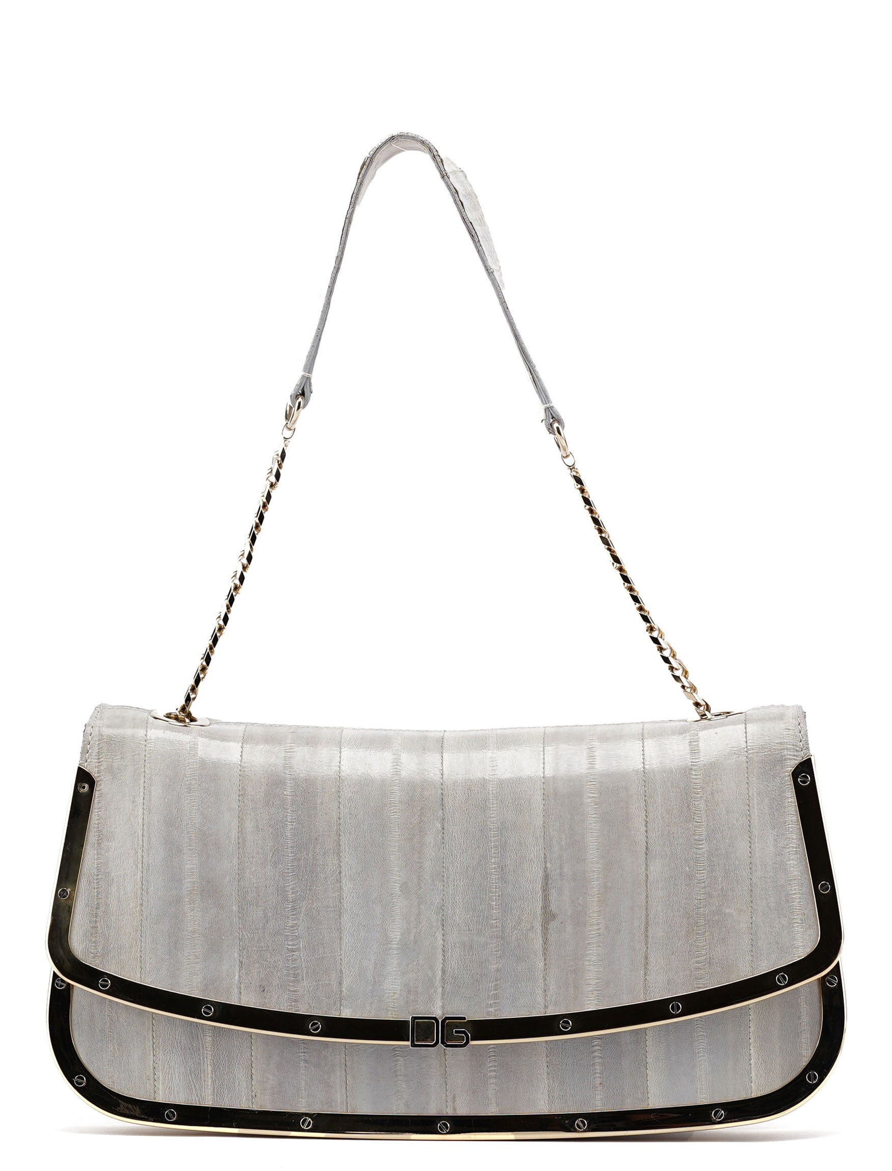 Grey Gold Leather DG Shoulder Bag