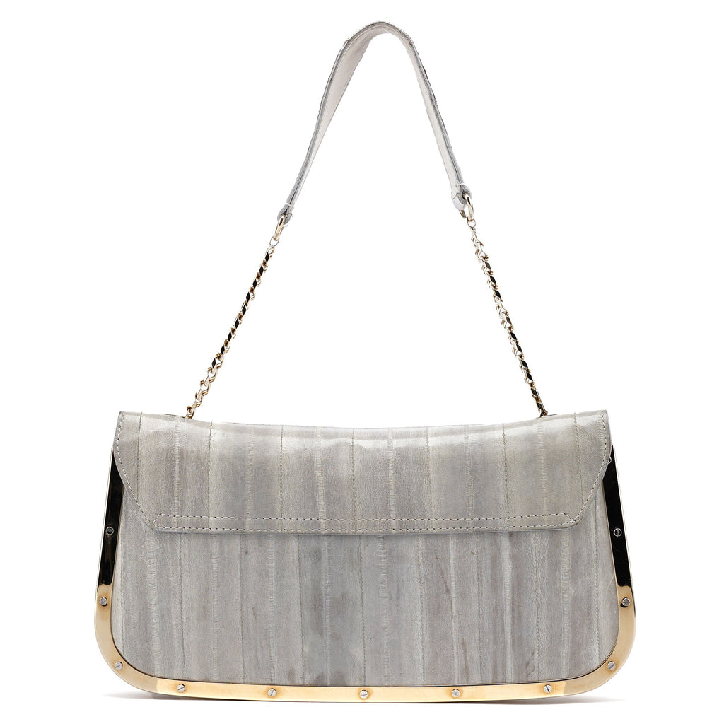Grey Gold Leather DG Shoulder Bag