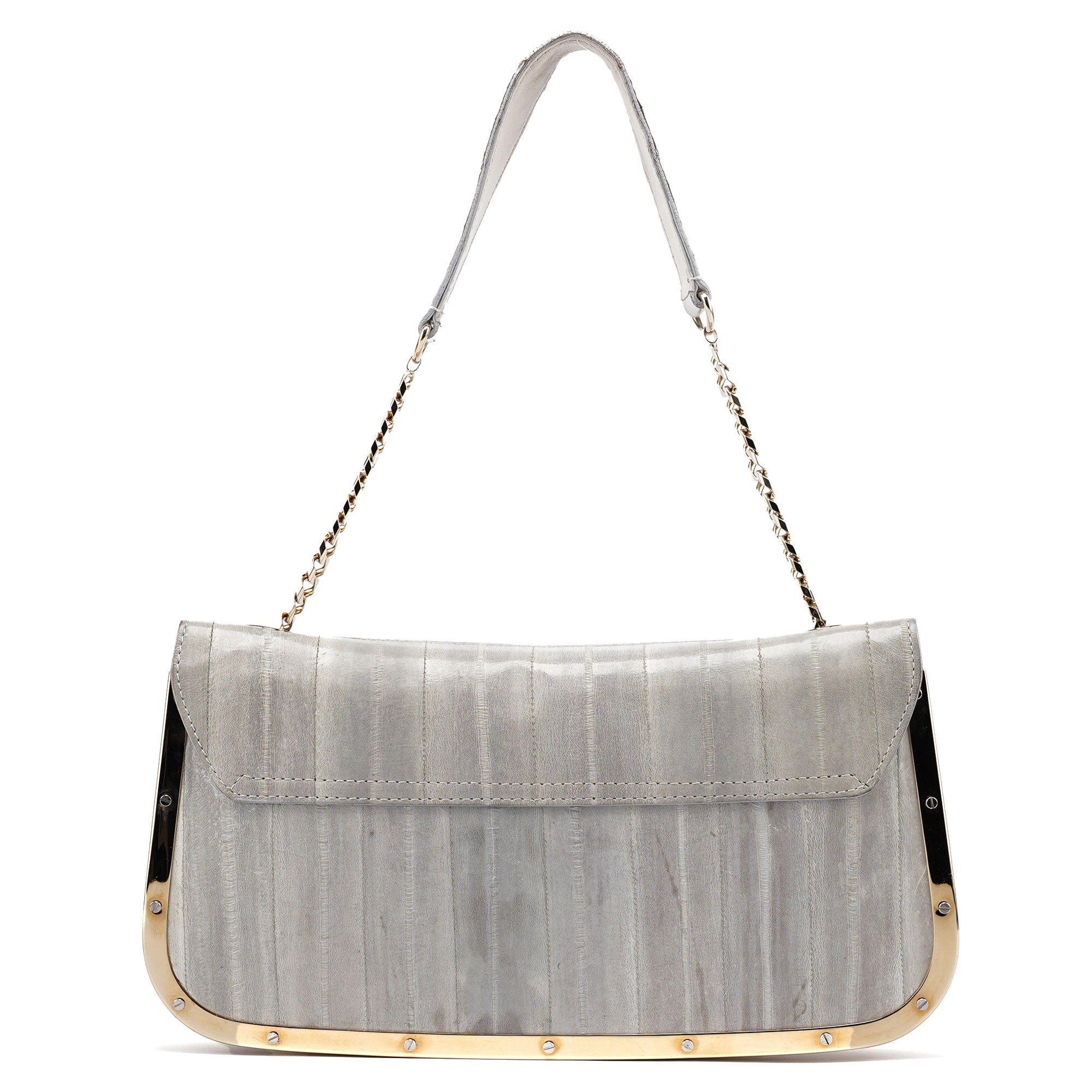 Grey Gold Leather DG Shoulder Bag