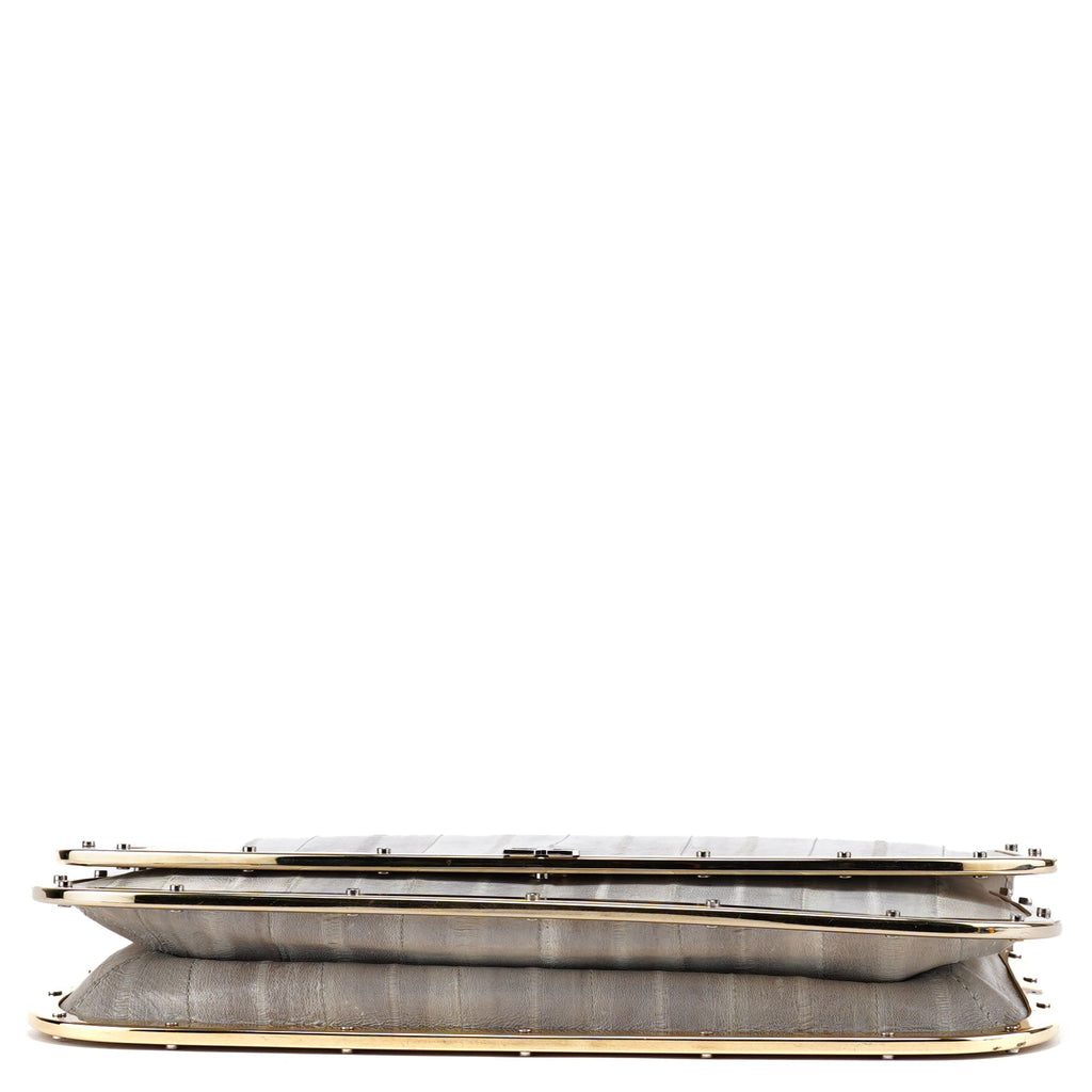 Grey Gold Leather DG Shoulder Bag