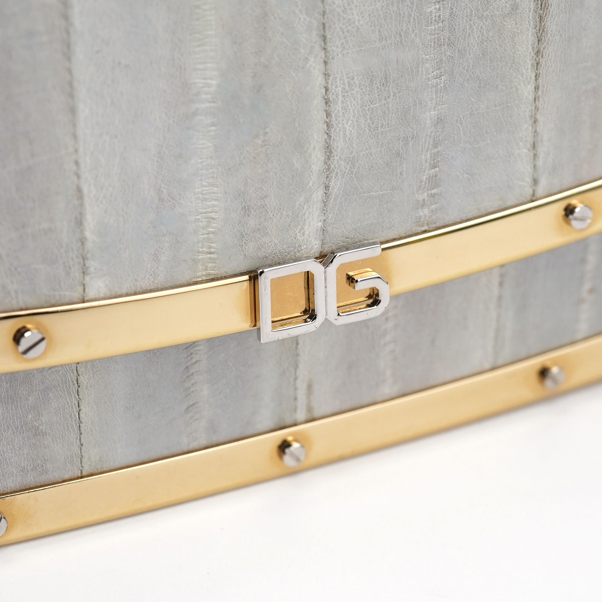 Grey Gold Leather DG Shoulder Bag