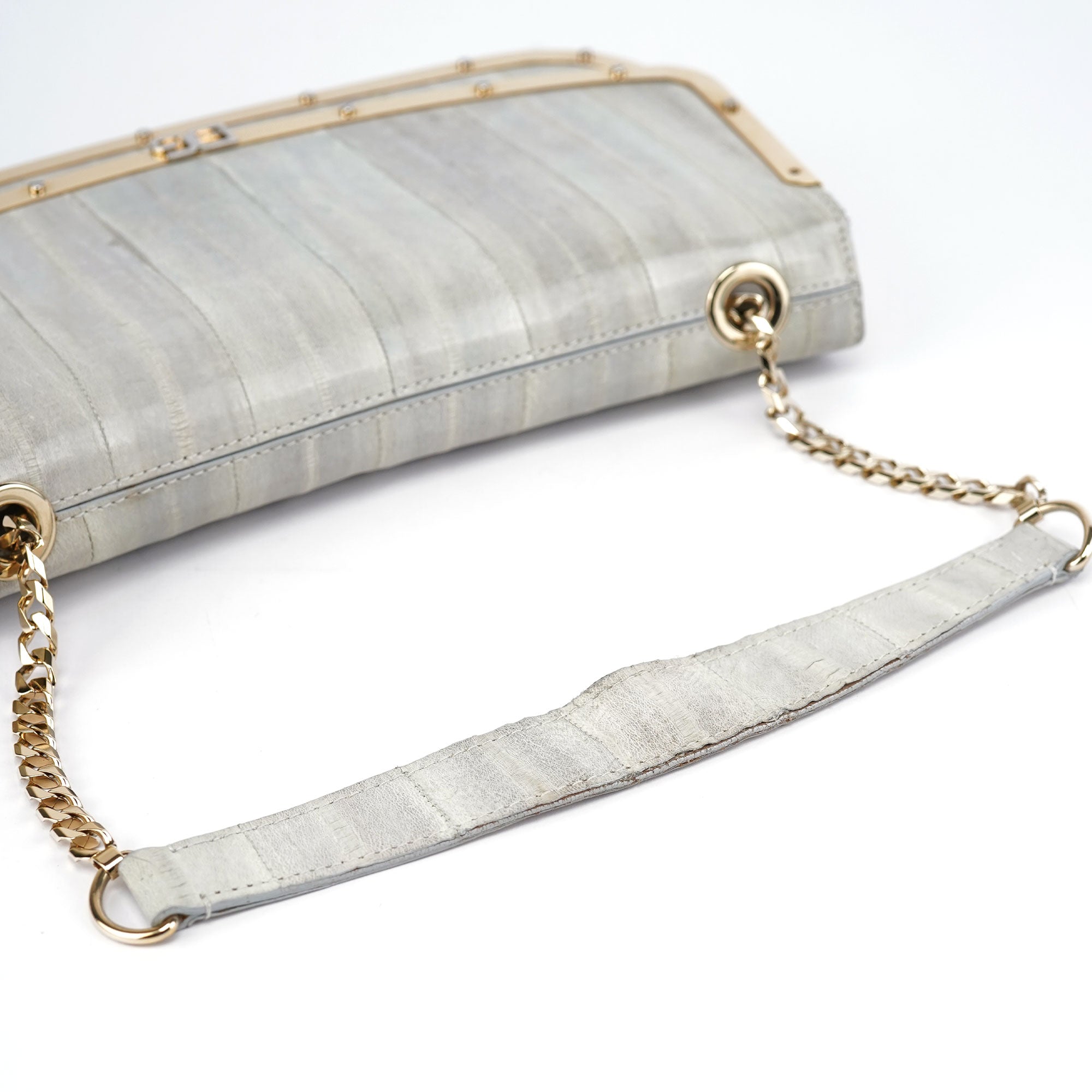 Grey Gold Leather DG Shoulder Bag