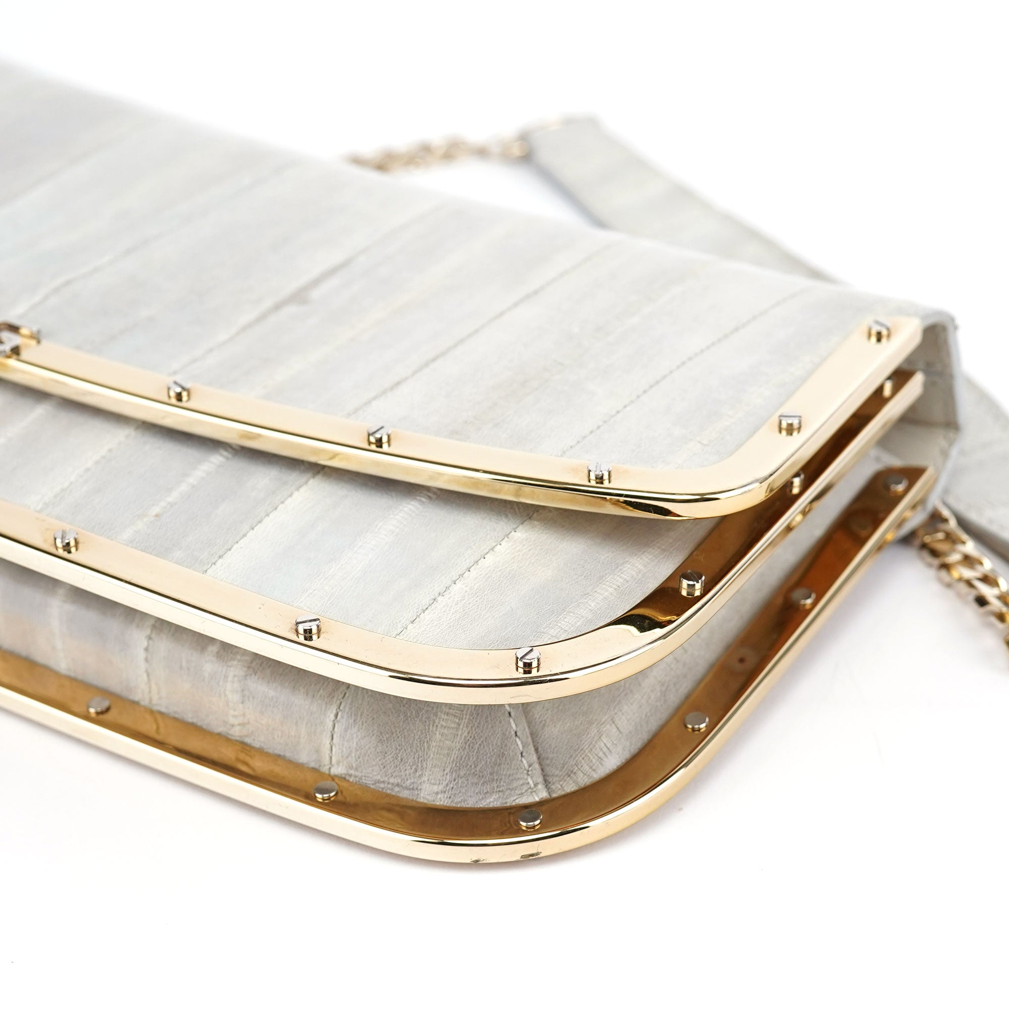 Grey Gold Leather DG Shoulder Bag