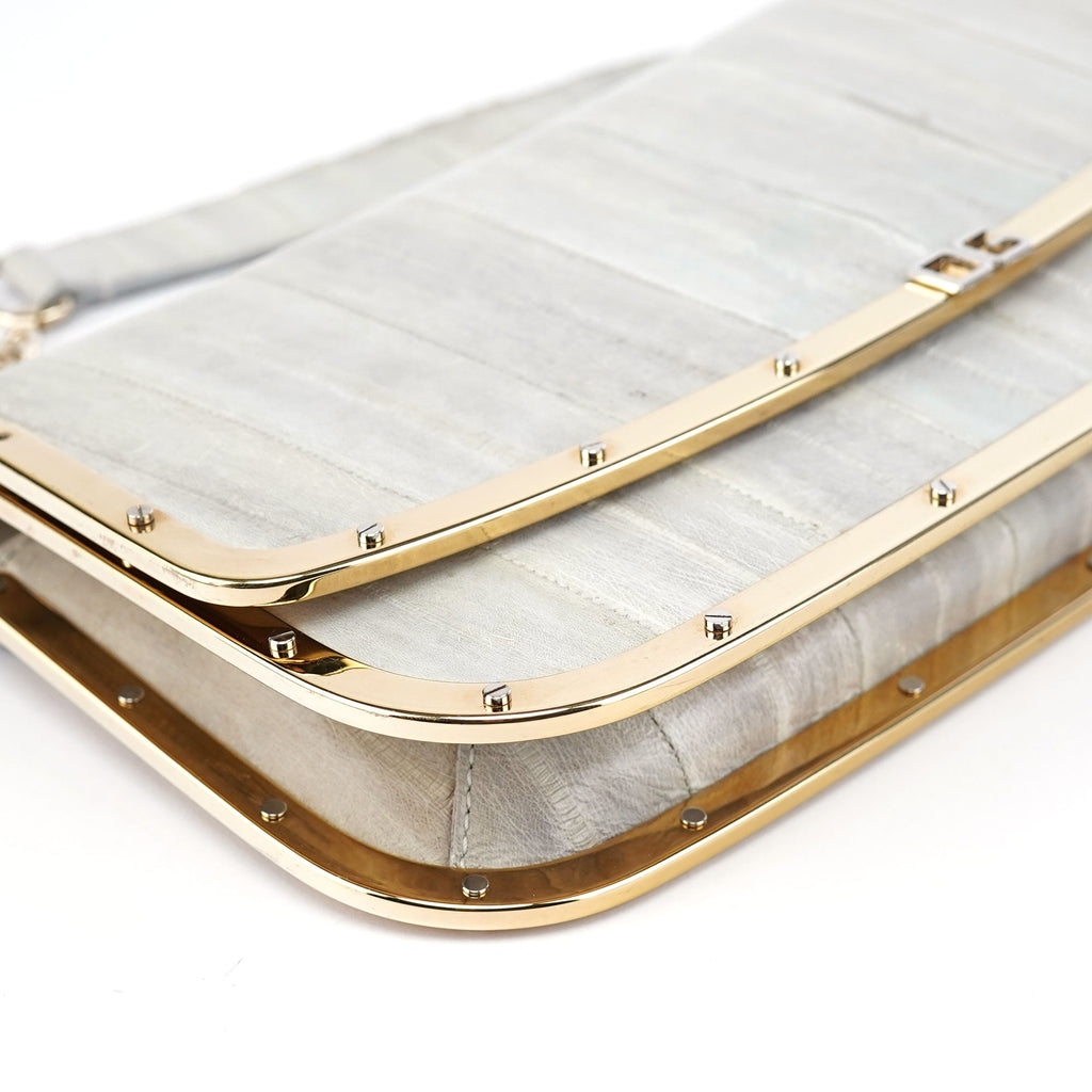 Grey Gold Leather DG Shoulder Bag