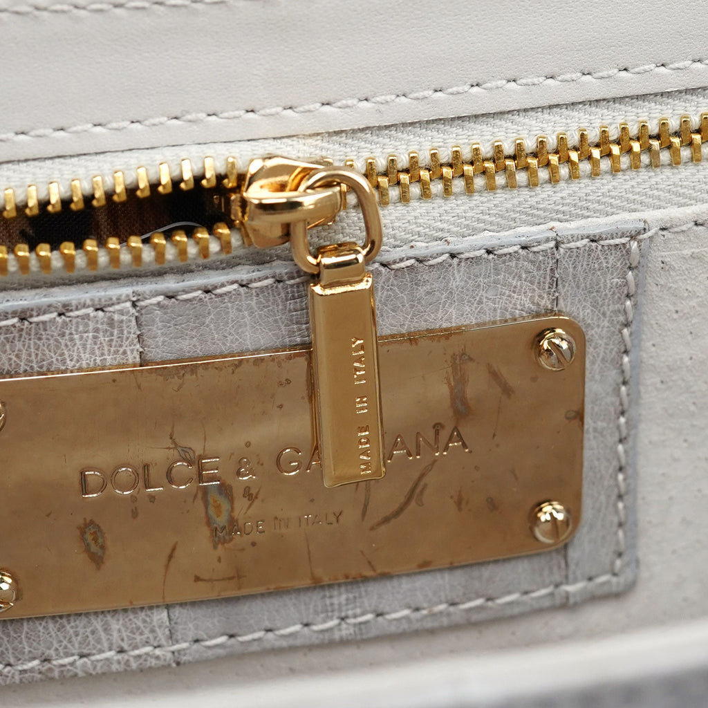 Grey Gold Leather DG Shoulder Bag