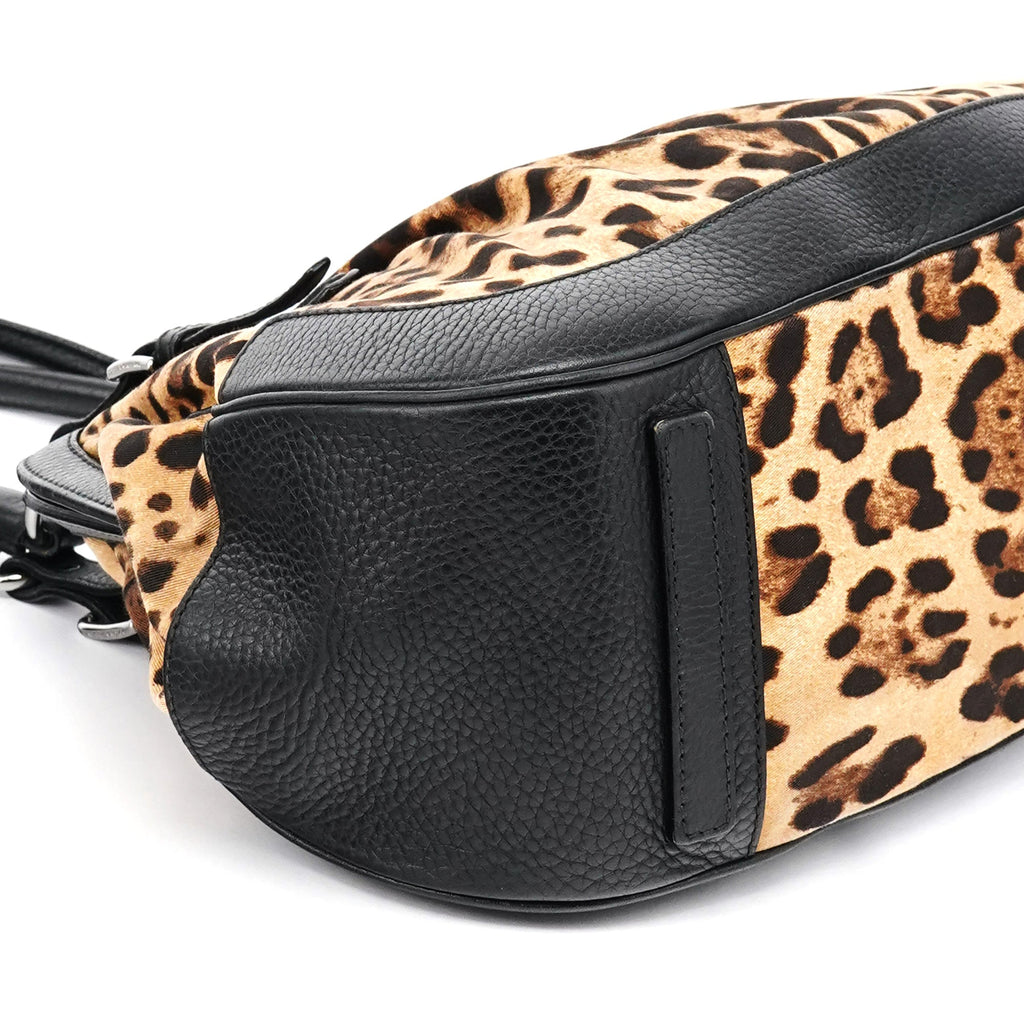Leopard Print Canvas Leather Tote Bag