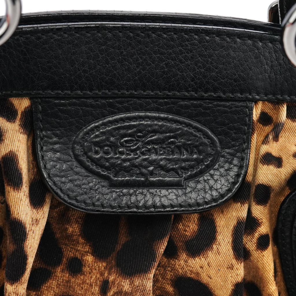 Leopard Print Canvas Leather Tote Bag