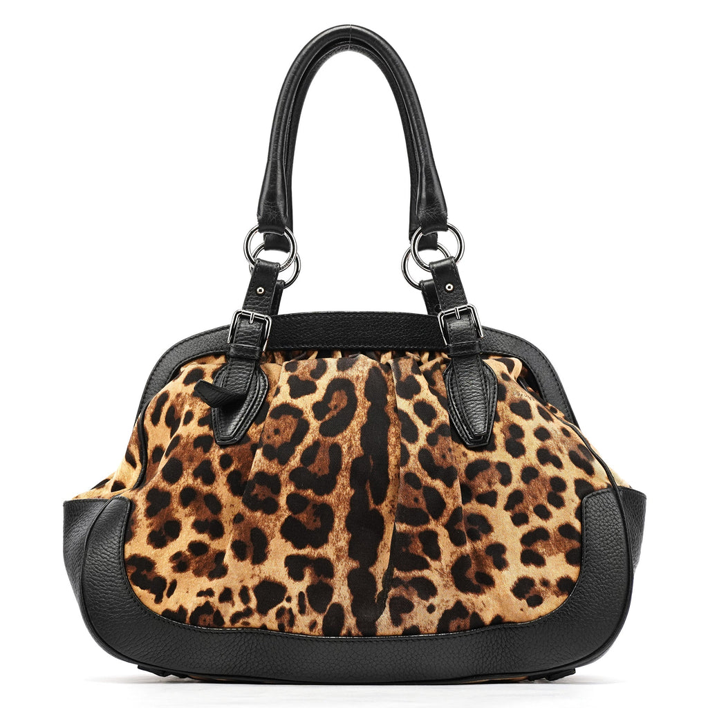 Leopard Print Canvas Leather Tote Bag