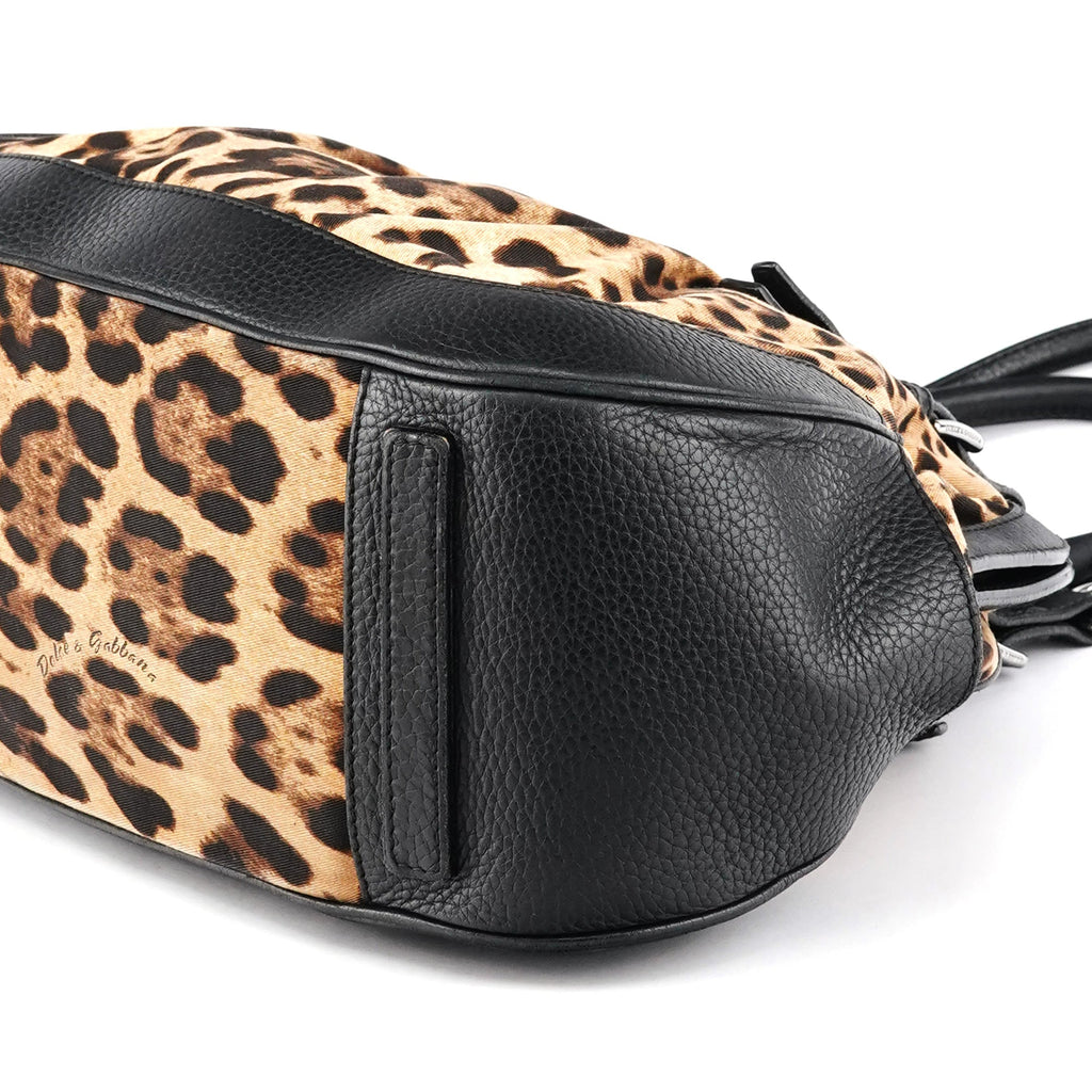Leopard Print Canvas Leather Tote Bag