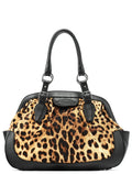 Leopard Print Canvas Leather Tote Bag