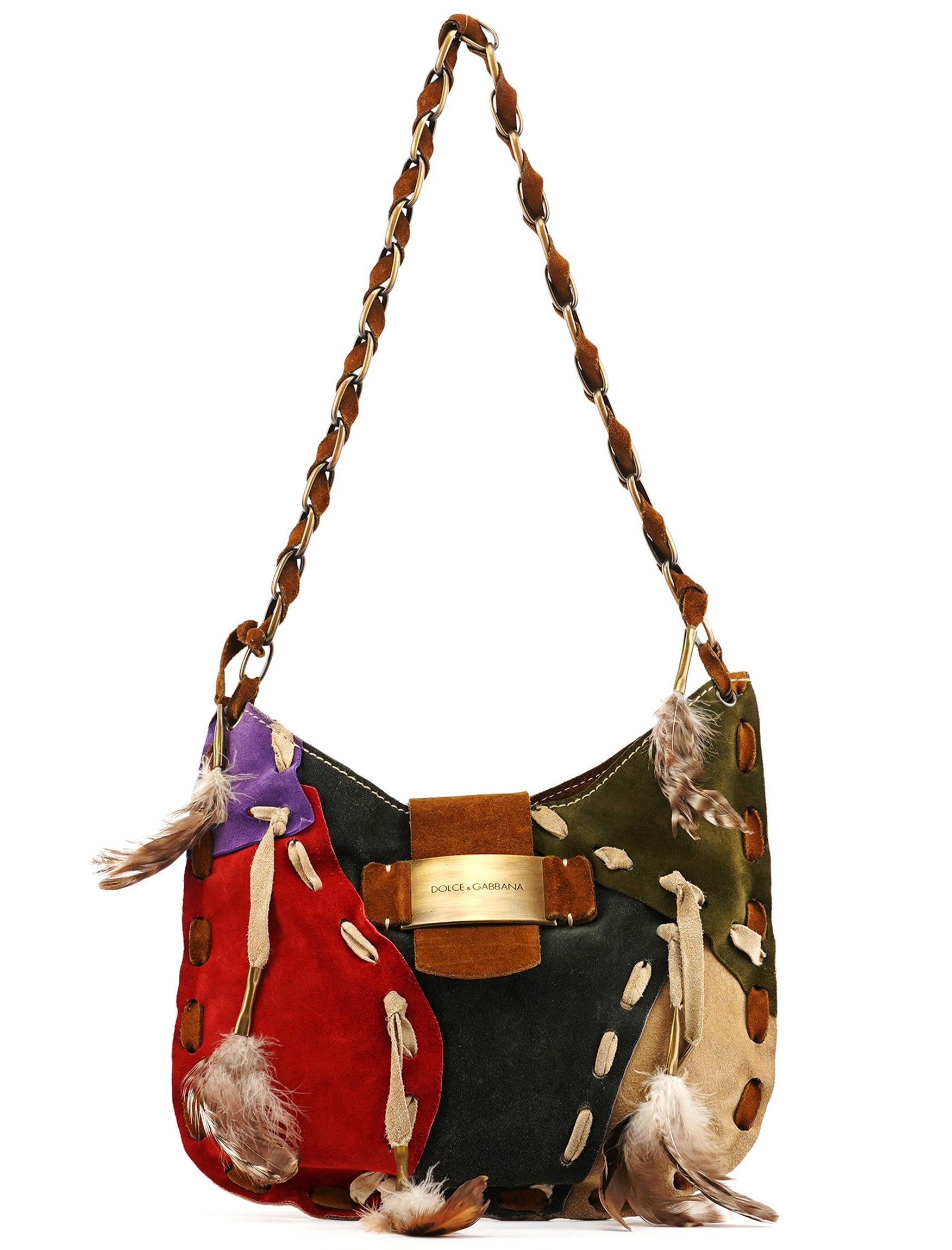 Multicolour Suede Feather Shoulder Bag