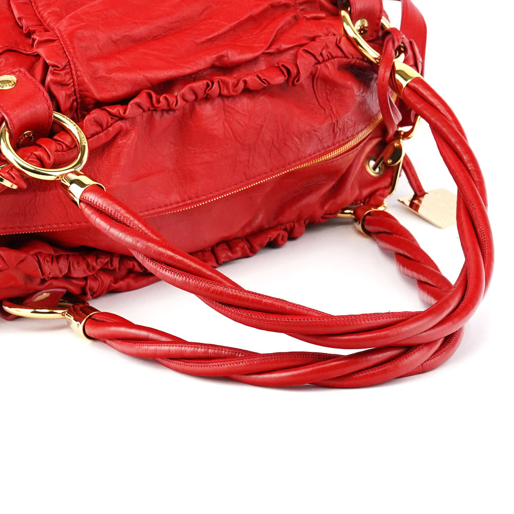 Red Leather Knot 2-Way Boston Bag