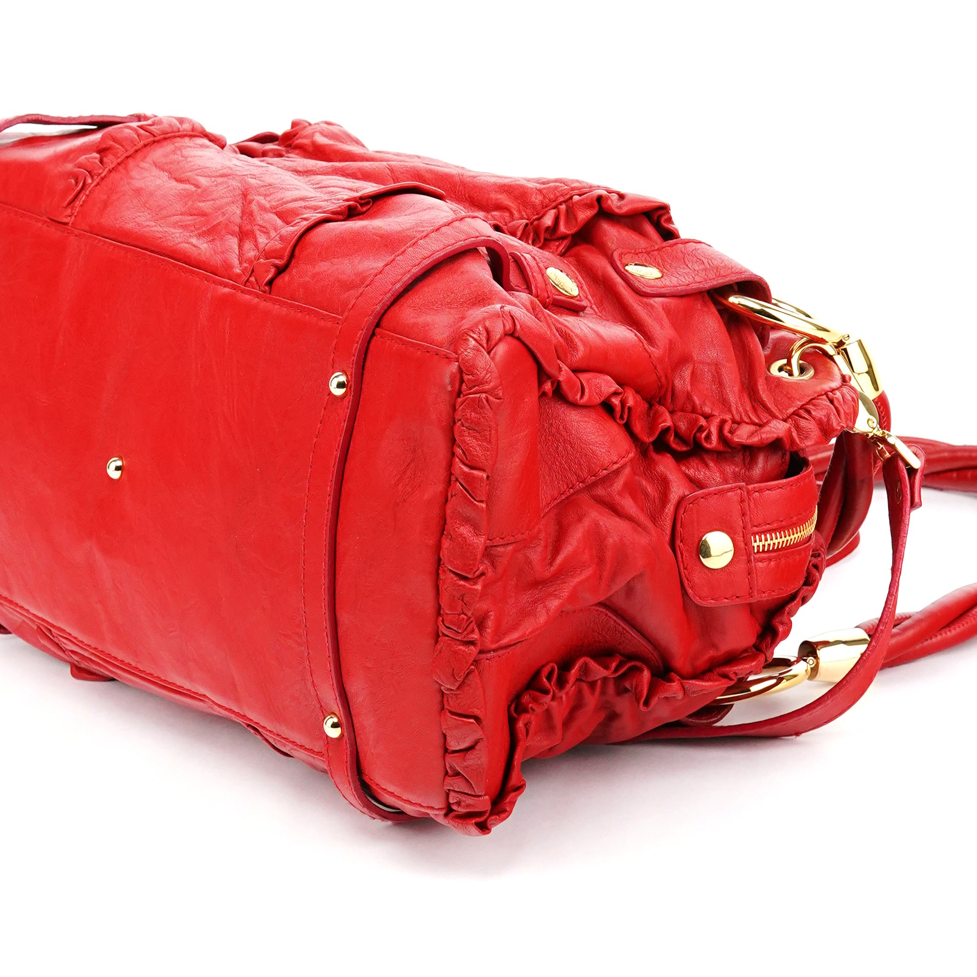 Red Leather Knot 2-Way Boston Bag