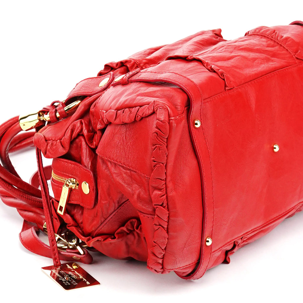 Red Leather Knot 2-Way Boston Bag