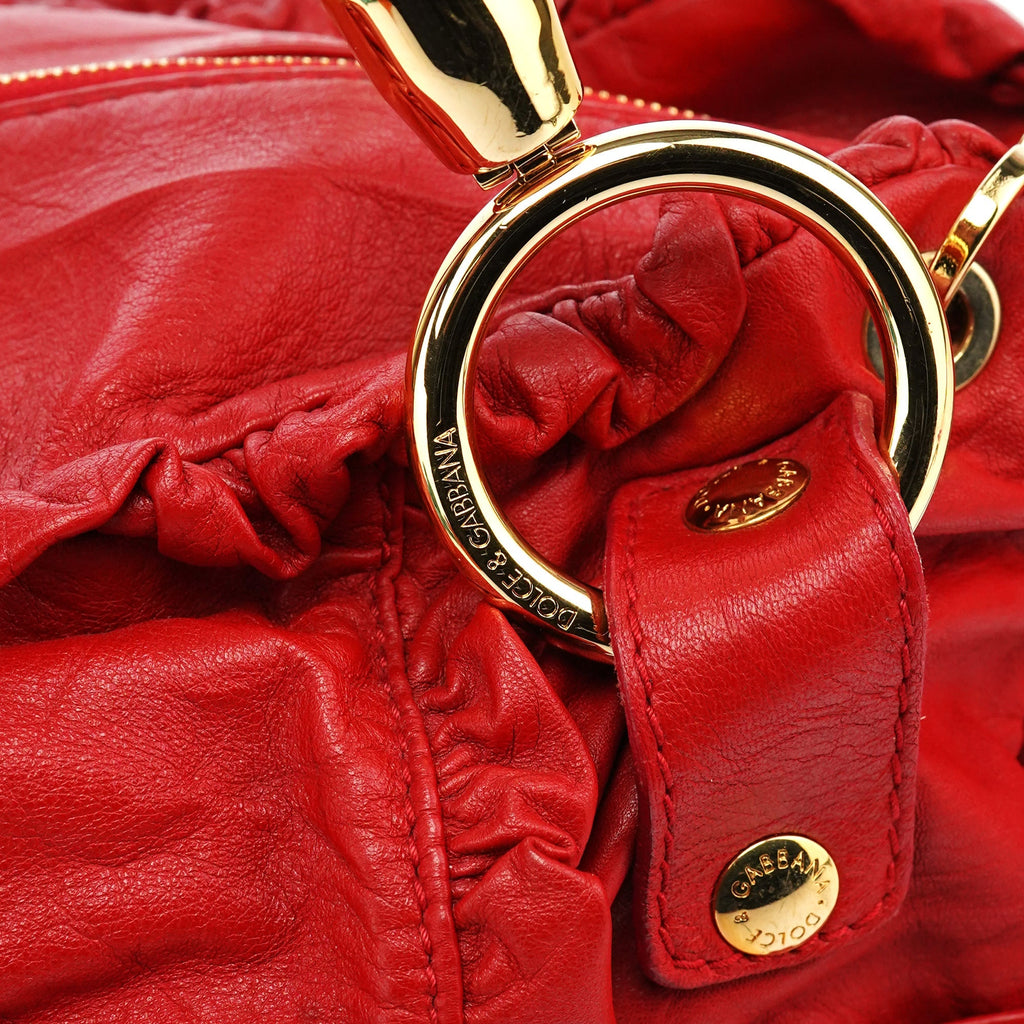 Red Leather Knot 2-Way Boston Bag