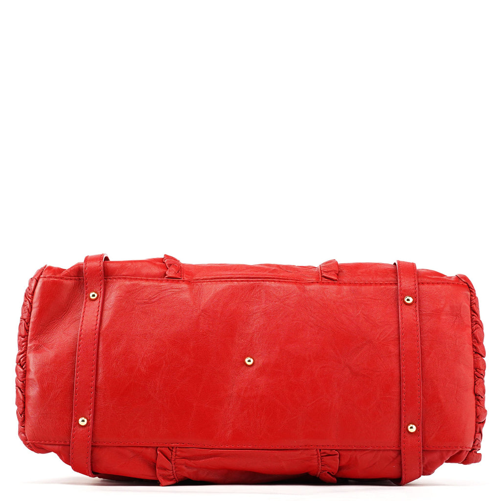 Red Leather Knot 2-Way Boston Bag